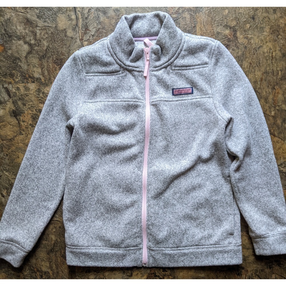 Kids VINEYARD VINES Full Zip Fleece Jacket Gray Pink Girls Size 14 (Large)